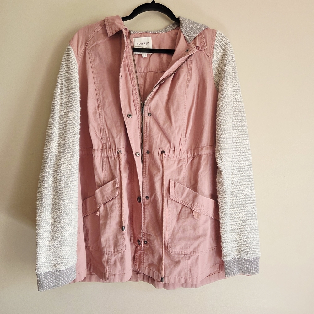 Pink Anorak with Knit Sweater Hood and Sleeves